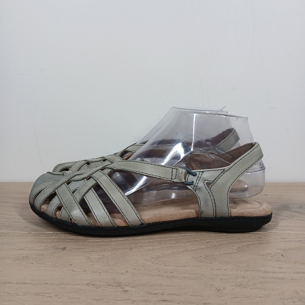 Earth Origins Belle Brielle Sandals Womens 7.5 Blue Gray Leather Fisherman Boho
